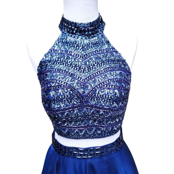 Sherri Hill Blue Two Piece Cocktail Homecoming Dress Embellished Short Skirt 0 - Picture 2 of 16